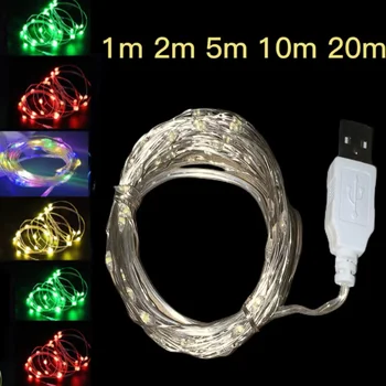 1/5/20 м USB led гирлянди от медно-сребърен тел, венец, водоустойчив приказни светлини за украса на Коледното сватбени партита