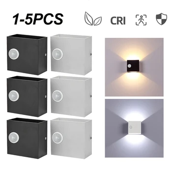 1-5 Бр. Сензор за движение-led монтиран на стената лампа, IP65 водоустойчив алуминиев тела-аплици AC85-265V 7 Watt за външен и вътрешен двор, коридор