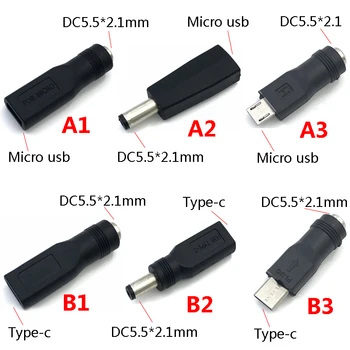 1 бр. конектор DC5,5x2,1mm за Micro USB с 5-пинов конектор type-c, ъглов конектор dc5,5 * 2,1 мм за адаптер за захранване Type-c AF AM