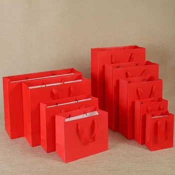 1 бр. многоразмерный червен крафт хартиена торба Подаръчни торбички за Коледното парти, сватба, рожден Ден шоколадови бонбони, Многофункционални подаръчни торбички за еднократна употреба