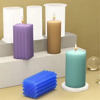 1 бр., силиконова цилиндрична форма за свещи, 3D Форма за свещи, форма за торта, Форми за катран, Форма за производството на восъчни свещи, силиконови форми за ръчно изработени сапуни