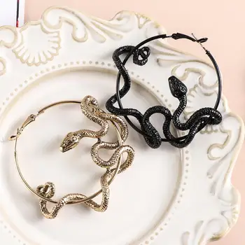 1 чифт, готически стръмни панковские старинни обици във формата на животни, черни змии, луди обвивающие обеци-пръстени във формата на змии, ефектни обеци, вечерни украса