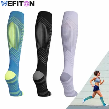 1 чифт женски компрессионных чорапи за телета, отразяващи чорапи до коляното с класификация на 20-30 мм hg.ст., за бягане, разходки