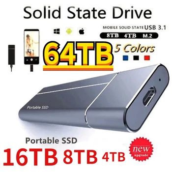 128 TB Портативни SSD устройство за Високоскоростен пренос на Данни 1 TB И 2 TB 4 TB 8 TB 16 TB Външен твърд диск Интерфейс USB Type-C Устройство за масова памет