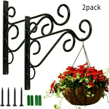 2 бр. тежки метални висящи кошници, стойки, закачалка за градински растения, кука за тераси, стенни декоративни куки за растения, черен