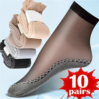 20 броя = 10 чифта Пролетно-лятната женски меки чорапи, Тънки копринени чорапи с неплъзгащи подметки, модни прозрачни Дамски чорапи дишащи