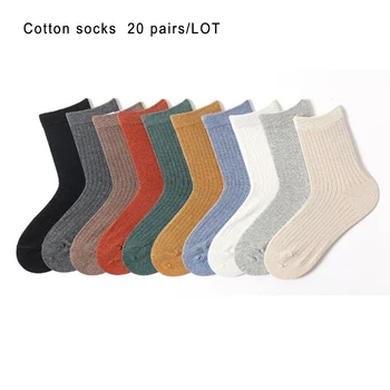 20 двойки/лот, памучни дамски спортни чорапи, есен-зима, натурален цвят, памук материал, дамски къси чорапи