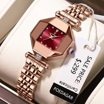 2022 Дамски часовници POEDAGAR От топового луксозна марка дамски часовници е от неръждаема Стомана, водоустойчив дамски часовник от розово злато с кварцови 2023