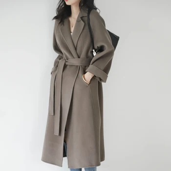 2022, есенно-зимно дамско палто, вълнена, дълго палто, вълнена, женски однотонное удължавам кашемировое палто, ветровка големи Размери