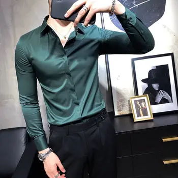 2022 Новата есенна мъжки бизнес риза-туника на ярки цветове, с дълъг ръкав, класически корейски стил, обикновена ризи с копчета, Topsk92