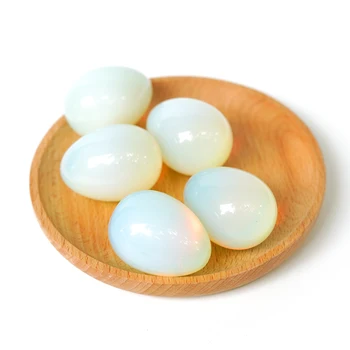 2023 40*30 мм Кристални Яйца От Опалита С Дървена Стойка Камбанка От Естествен Скъпоценен Камък Изцеление Чакра на Рейки Резбовани Изделия От Камък