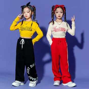 2023 Kpop, облекла за танци в стил хип-хоп за момичета, джаз костюм, съкратен потници, Червени панталони-карго, уличен танц костюми, Облекло за сцена