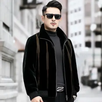 2023, мъжки есенно-зимните модни ежедневните си палто с висока яка, мъжки къси якета от естествена кожа, мъжки топла горна дреха с дълъг ръкав