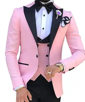 2023 Розово мъжки костюм Бизнес всекидневен костюм Комплект от три елемента за сватбен банкет по поръчка