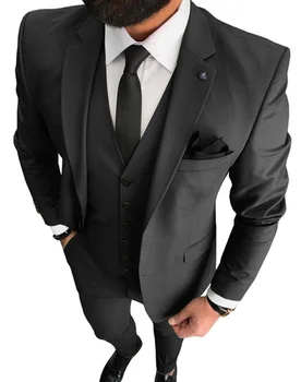 2023 Черна за най-добър мъжки Дрехи по поръчка, Смокинги за младоженеца-Черните Сватбени Костюми за Младоженец с ревери, Бизнес костюми, 3 предмета (яке + Панталон + Елек)