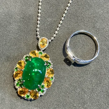 2023LR Изискани Бижута От Чисто Злато 18 Карата Green Emerald Висулка Изумруд 8,8 карата Злато Диамантена Висулка Колие със Скъпоценни Камъни за Жени