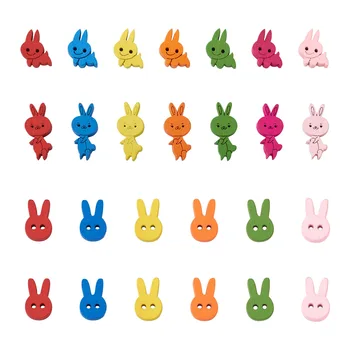 240 бр./компл. Дървени копчета с 2 дупки, оцветени копчета Happy Rabbit за производство на детско облекло, шивашки аксесоари, интериор на смесени цветове