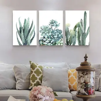 3 бр. cactus зелени Растения Плакати, Картини на платно Монтиране на изкуството на Декоративни печатни картини за домашен интериор за хол Баня