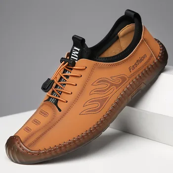 39-44 Мъжки обувки от изкуствена кожа, пролет-есен, без връзване, на равна подметка, однотонная ежедневни мъжки обувки за катерене Hy28