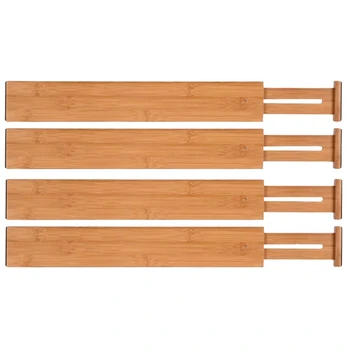 4 бр., разделители за чекмеджета от естествен бамбук, пружина органайзер за чекмеджетата, регулируеми (43-56 см)