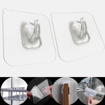 5/10 Pcs Transparante Sterke Zelfklevende Kunststof Muur Hangers Haken Voor Siliconen Opslag Opknoping Keuken Magic Badkamer Accessoi