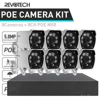 5-МЕГАПИКСЕЛОВА Система за Камери за Видеонаблюдение за 8 POE IP камери H. 265 P2P 8-Канален Комплект за видеонаблюдение NVR Стандарт 48V 802.3 af