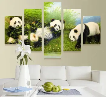 5 Панели Съвременно Печатно Животно Панда Китайското Национално Съкровище Стенни Художествена Картина На Платно Картина Начало Декор За Хола