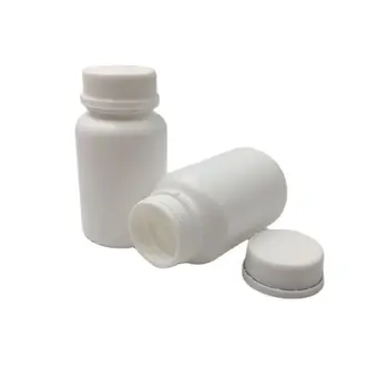 50шт 100 мл 100cc HDPE Бели многократна употреба на витамин капсули Бутилки с коркови тапи, защищающими от аутопсията