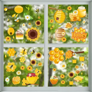 6 Листа Статични прозоречни Стикери с меден цвете, направи си Сам, тапети, Стикер за стена, Стикери, Фестивал на домашен интериор, Занаяти