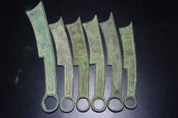 6шт стара Китайска династия Антични валута пари Бронзов нож във Формата На монета Украсяват
