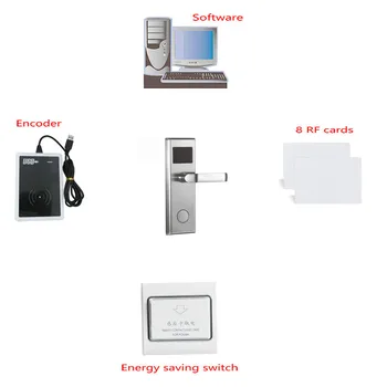 (8 карти, 1 енкодер, 1 енергоспестяващ превключвател, софтуер безплатно) брави за хотелски вериги с RFID-смарт карти от неръждаема стомана