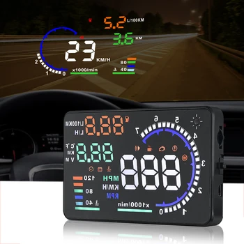 A8 HUD OBD2 централен дисплей Цифров скоростомер Проектор скорост на предното стъкло с превишена температура, аларма за обороти, ясна кодове за неизправности