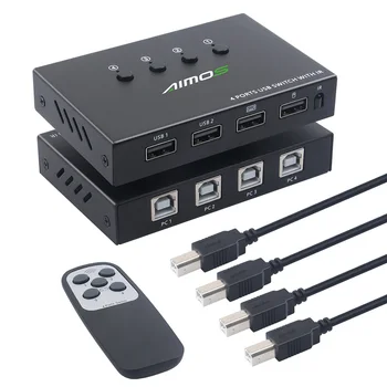 AIMOS USB Switcher Селектор с Дистанционно Управление, 4 бр. Споделяне на 4 USB Устройства KVM Превключвател Адаптер за Мишка, Клавиатура, Принтер, U Диск