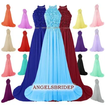ANGELSBRIDEP, дълги рокли на шаферките с високо воротом, шифоновый халат за баня с имперската талия, вечерни рокли за гости, големи размери