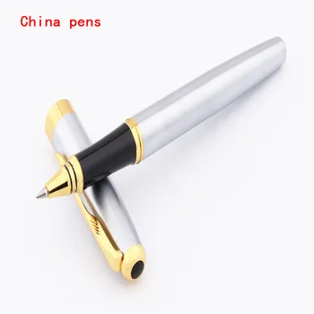 Baoer 388 Сребърен бизнес метална химикалка писалка-roller със средни наклони, златна скоба, дръжка-roller, офис и ученически пособия