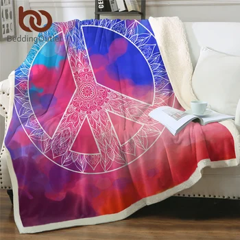 BeddingOutlet Мирни одеяла в стил хипи за легла, цветно одеяло от шерпи с цветен модел на мандала, акварельное плюшевое одеяло спално бельо за хипстеров