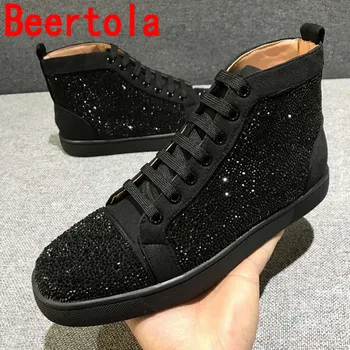 Beertola, модни дишащи мъжки маратонки с декорация във формата на кристали, мъжки обувки на плоска подметка с шнур, по-големи размери, ежедневни мъжки обувки, за разходки