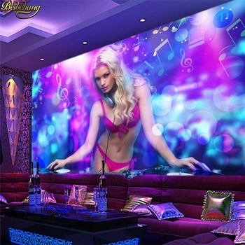 beibehang Потребителски фотообои, 3D голяма стенни картини, стикери за стена, стръмни нощни клубове, личност, DJ beauty bar, KTV background