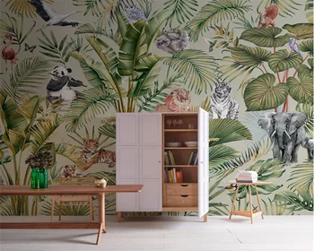 beibehang ръчно рисувани горски растения и животни в скандинавски стил, на фона на телевизор в хола, тапети за десктоп