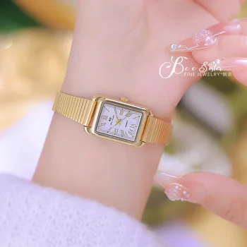 BS Нови хит на продажбите, женски леки луксозни часовници INS, дамски ръчен часовник от неръждаема стомана, малки квадратни кварцов дамски часовник