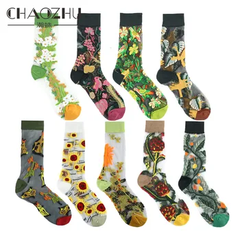 CHAOZHU/ 1 чифт женски прозрачни кристали, пролет-лято, флорални мотиви, красиви копринени чорапи, прозрачна дама, прекрасна праскова