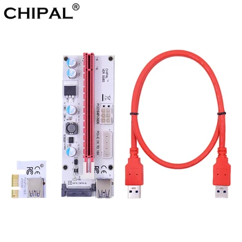 CHIPAL 10ШТ 3в1 VER008S 60СМ PCI-E Странично Card 008S PCI Express от 1X до 16X 4Pin 6Pin SATA Molex Power LED за Майнера