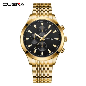 CUENA Мъжки часовник с голям циферблат, спортни мъжки часовници, креативен дизайн с дати, мъжки ръчен часовник от неръждаема стомана