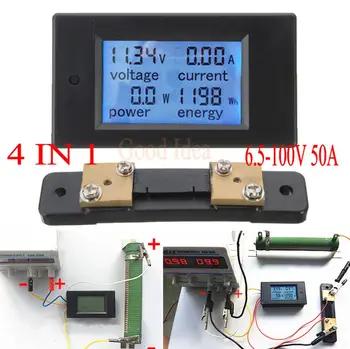 DC 6,5-100v 50A LCD Разход на Измерване на Напрежение, ток, кВтч, Вата, Панел м 12 В 24 В 48 Контрол на Зареждане на батерията + 50А Shunt