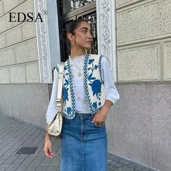 EDSA, женски модерен памук жилетка с бродерии, палта на бретелях без ръкави, лятна Връхни дрехи