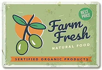 Farm Fresh Натурална храна, Нова Реколта Метална Лидице знак, Интериор за вашия офис, Ресторант, Гараж бара, 8X12 См