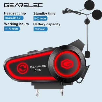 GEARELEC DK02, мотоциклети каска, слушалка, стерео Bluetooth, микрофон, IPX7, водоустойчив, 2800 ма, с трехцветным околното осветление