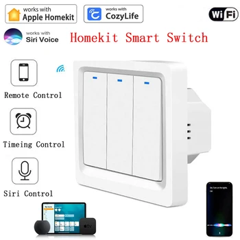 Homekit WiFi Умен Стенен прекъсвач светлина, Без Нейтрали Или С дистанционно управление Neutral Line Работи с Apple HomeKit Siri Voice