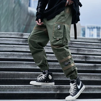 HOUZHOU Techwear Панталони-карго Мъжки джоггеры в стил хип-хоп с джобове, японска градинска дрехи, зелени и Черни панталони, мъжки свободна ежедневни връхни дрехи