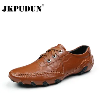 JKPUDUN/ Мъжки Обувки Ръчна изработка от Естествена Кожа, Ежедневни Луксозна Марка Мъжки Обувки, Лоферы, Мокасини, Италиански Дишащи Обувки За Шофиране, по-Големи Размери